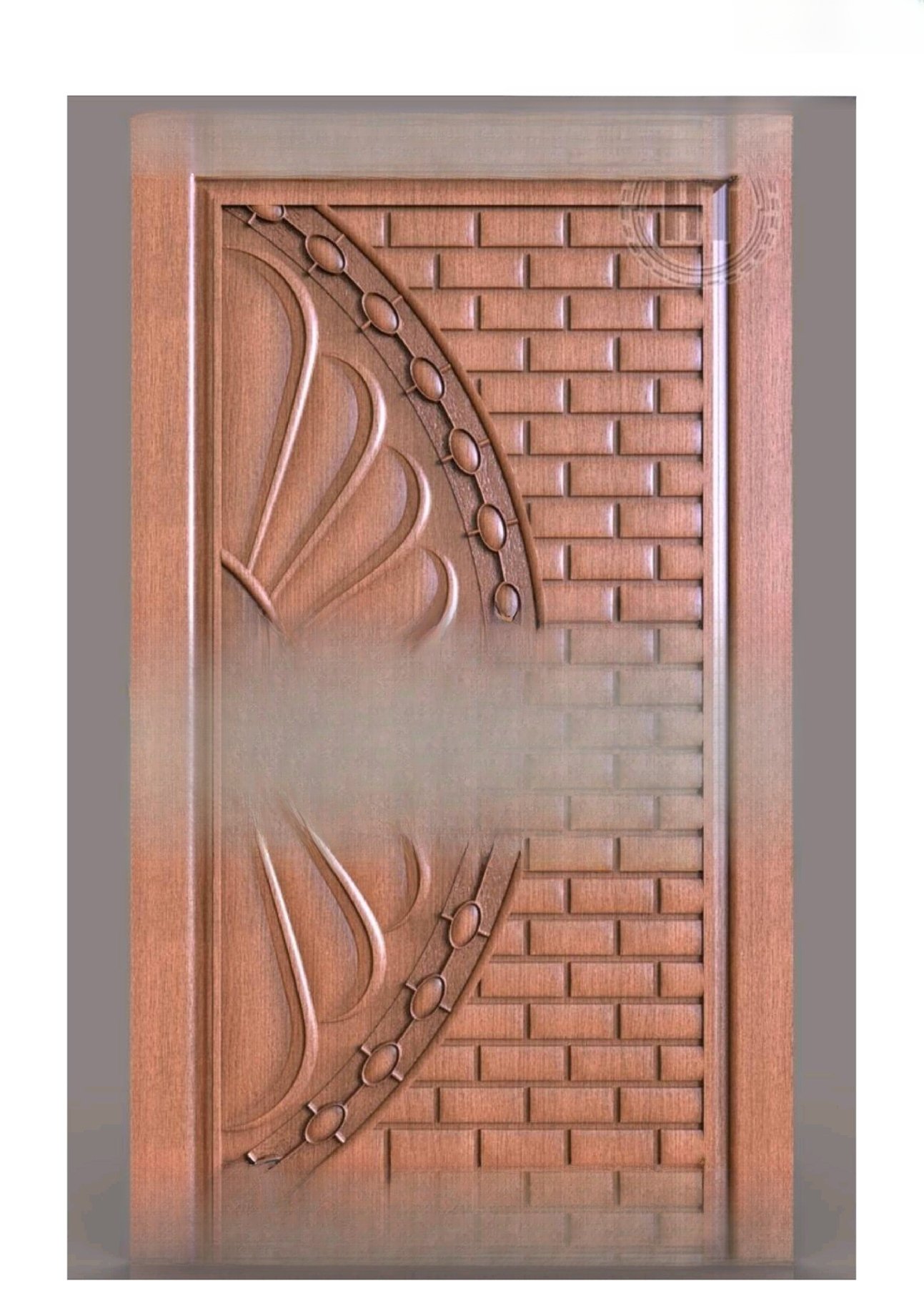 GSK HT - PAGE-13 Geometric Arch & Brickwork Pattern Wooden Door 3D Relief Model